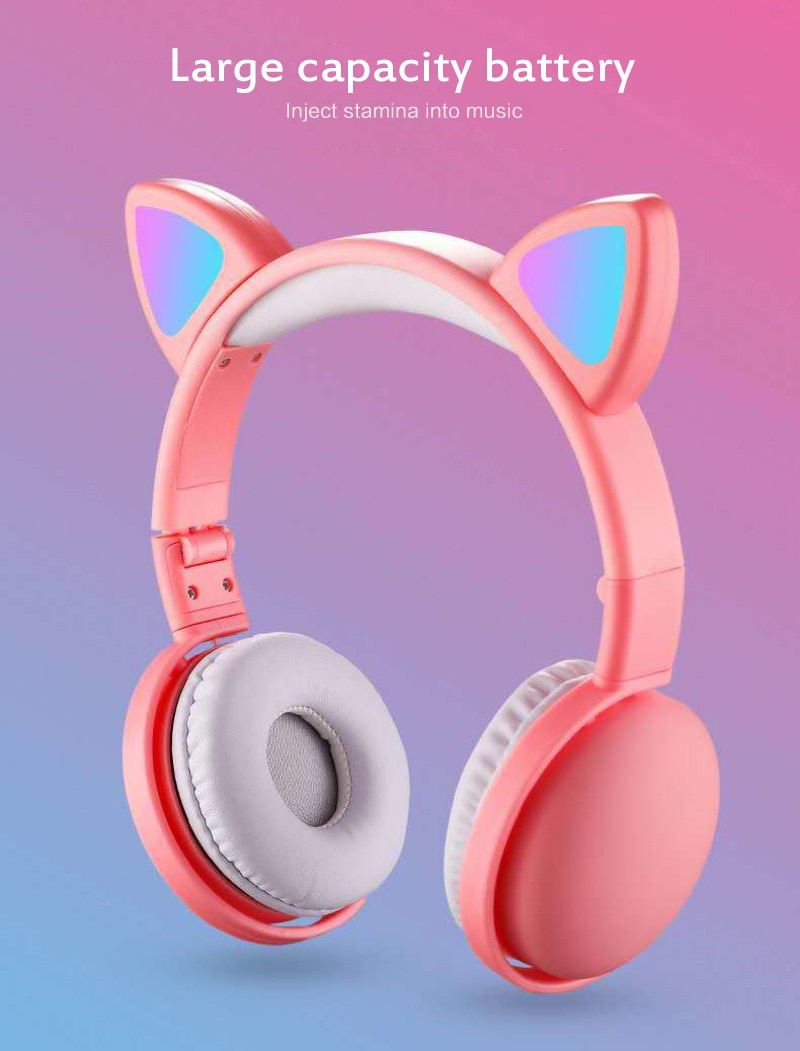 Wireless Headphones LED Light Cat Ear Noise Cancelling Bluetooth Headphones Bluetooth 5.0 Kids Girl Headset With Mic Headset