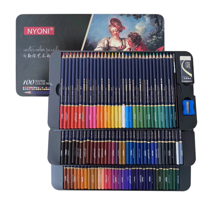 NYONI 36/48/72Colors Watercolor Pencils Set Drawing Pencils Crayons Lapices De Colores Colored Pencils Art Sketch Colour Pencil: 100 Colors
