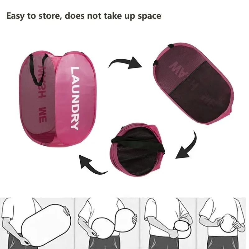 Duurzame opvouwbare eenvoudige wasmand Grote wasbare kleding Speelgoedopbergorganisator Mode Mesh Ademende badkameraccessoires