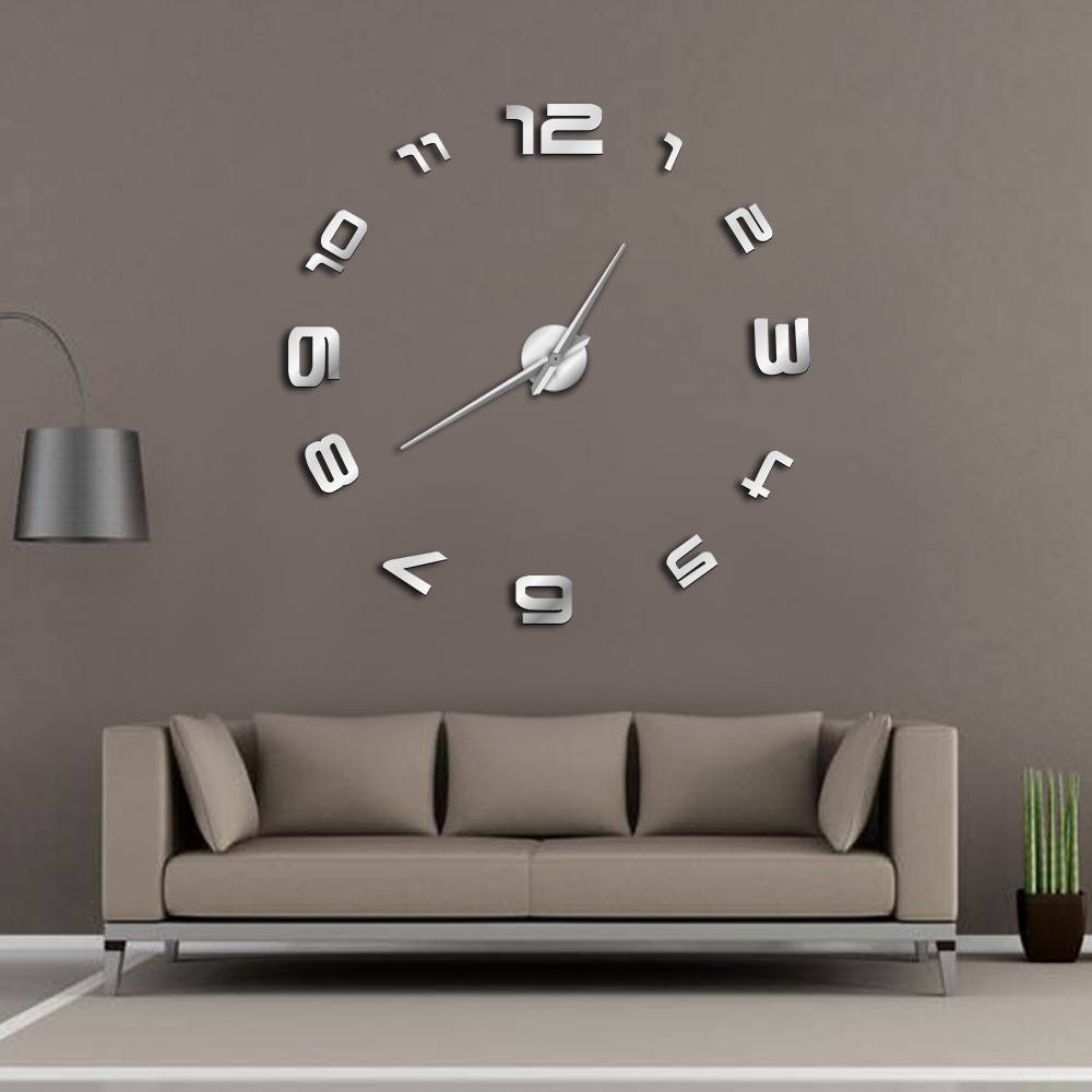 3D Arabische Cijfers Grote Wandklok Modern Grote Frameless Muur Horloge Decoratieve Klok Spiegel Effect Woonkamer Muur Decor