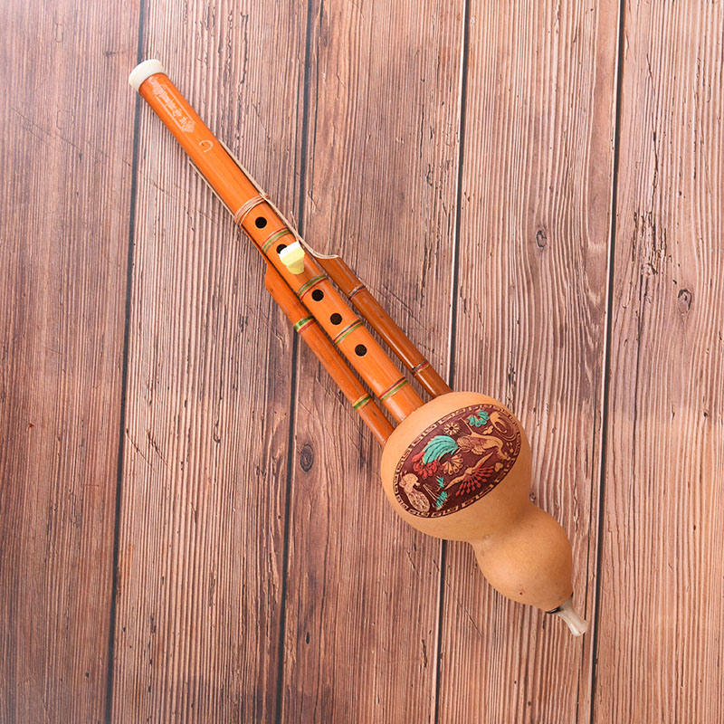 Hulusi-instrumento Musical chino hecho a mano para principiantes, flauta de Cucurbit de calabaza de bambú marrón, tecla C para amantes de la música, 40x8CM, 1 unidad