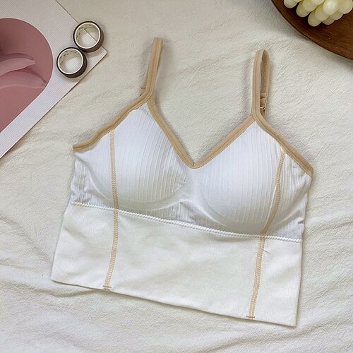 Camisole voor dames, camisole voor dames, v-hals, colorblock spaghettibandjes, vest voor dames, tanktops, crop top, franse chique dameskleding: Wit