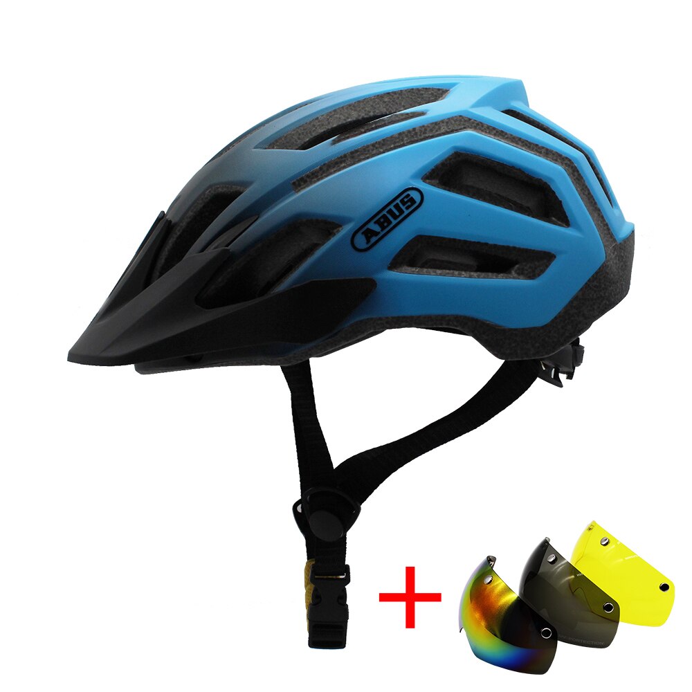 Bicycle Helmet Men EPS Integrally-molded Breathable Cycling Helmet Women Goggles Lens Aero MTB Road Bike Safety Helmet: black blue 3lens