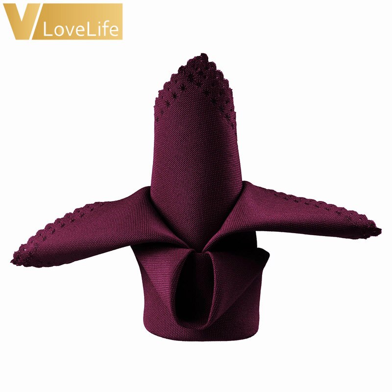 10Pcs 45x45 cm Polyester Plain Tafel Servetten Linnen Diner Zakdoeken Mond Doeken Voor Event Banket Bruiloft: burgundy