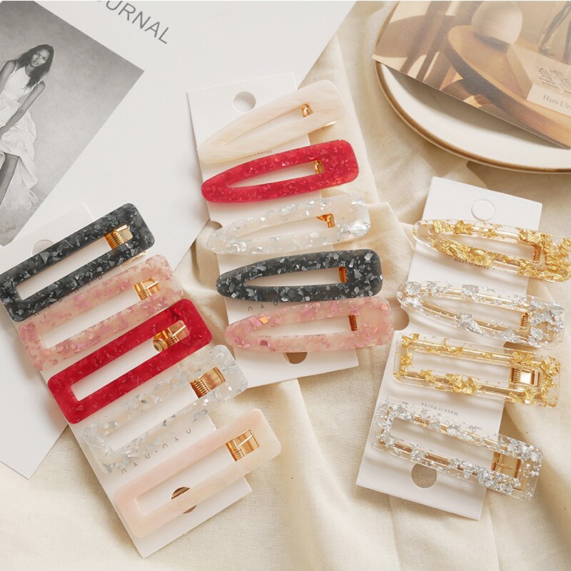 1PC Neue Frauen Mädchen Acryl Hohl Waterdrop Rechteck Haar Clips Zinn Folie Pailletten Haarnadeln Barrettes Stirnbänder Haar Zubehör