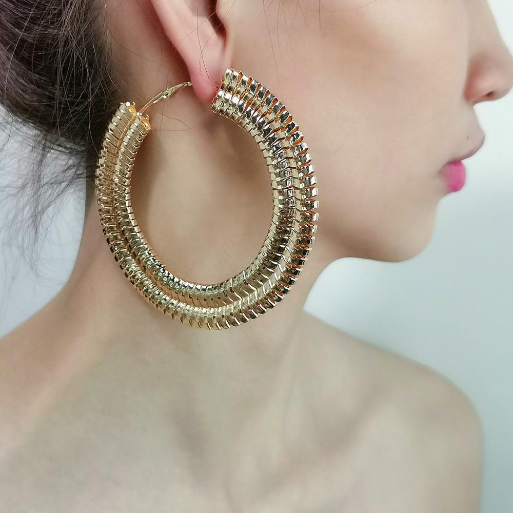 MANILAI Punk Wide Chain Hoop Earrings For Women Big Round Statement Earrings Chunky Brincos Jewelry Golden Silver Color