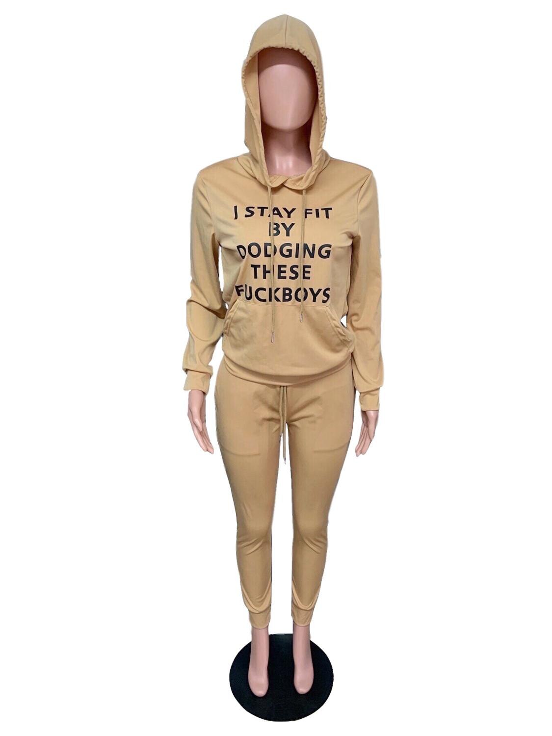 Women's Letter Print Hooded Sweatshirt & Pants Set - 2 Piece Casual Tracksuit Outfits