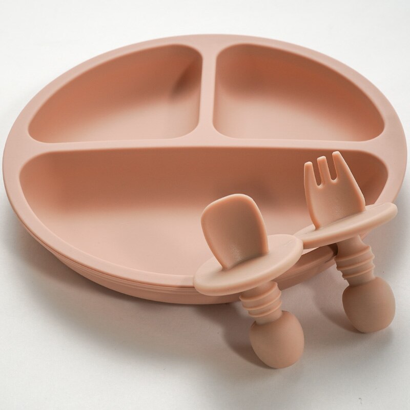 Ensemble d&#39;assiettes en silicone solide, vaisselle d&#39;apprentissage pour bébés, à la , avec fourchette, cuillère, sans BPA