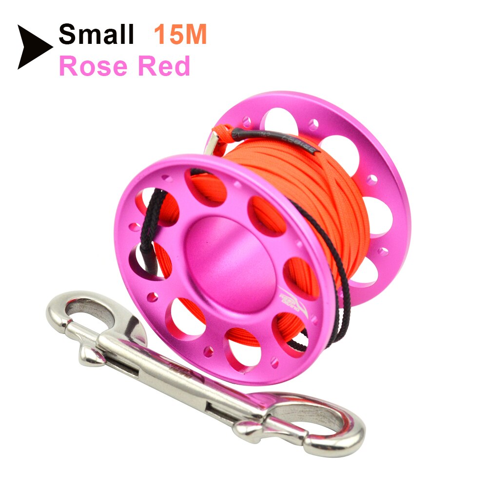 15m/30m Duiken Aluminium Spool Vinger Reel Met Rvs Diving Spool Finger Reeldouble Ended Haak Smb Apparatuur Cave Dive: Rose red15M