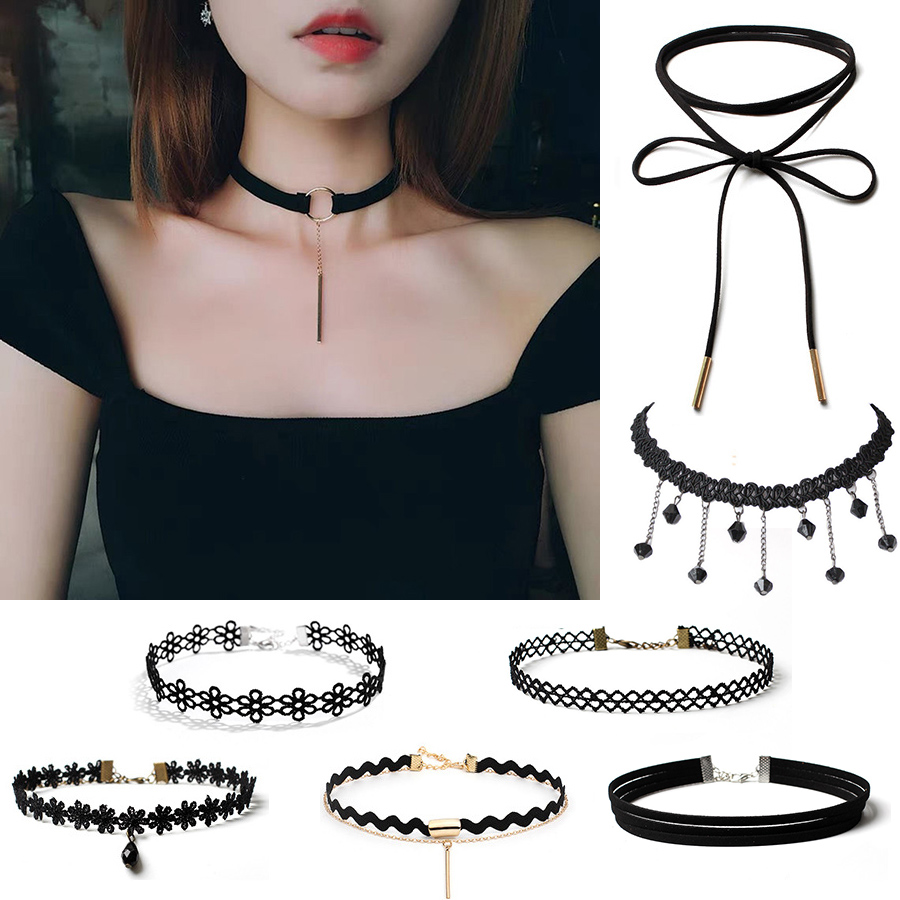 Gargantilla gótica de terciopelo negro, collares de cuerda de estilo gótico, decoración para el cuello para mujer, joyería Chocker en accesorios para el cuello de niña