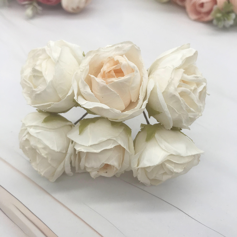 Guirnalda diy de 6 piezas de simulación, tocado de bosque, capullo de té europeo, borde , flor de seda Rosa retro, material de decoración de brotes: Beige