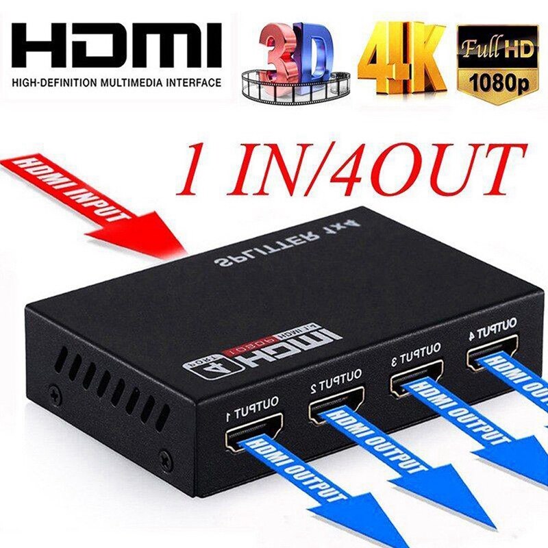 Hdmi-splitter 1 in 4 uit volledige  hd 1080p video hdmi 1 x 4 split-converter voor dvd  ps3 hdtv-adapter eu-stekker: Default Title