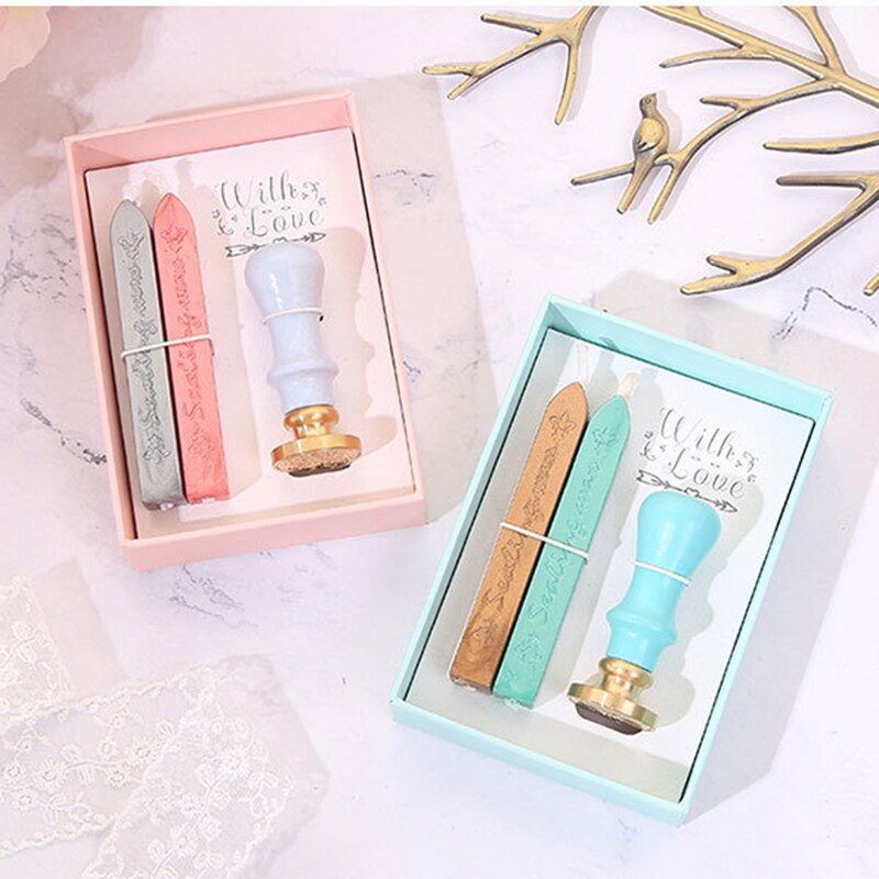 Kit de tampons de cire Vintage, lot de 2 bâtons de cire et 1 tampon, pour bricolage, enveloppe de carte, gdeal