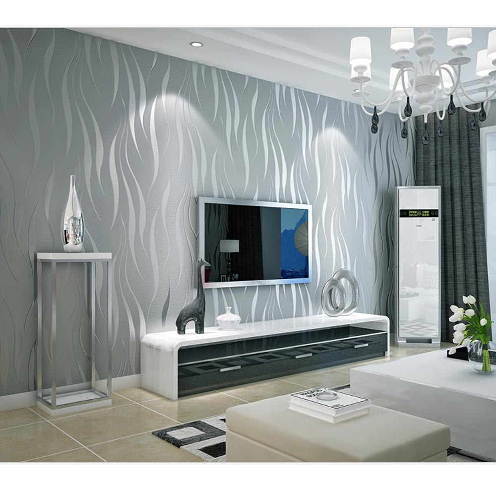 Papier peint intissé à motif d'ondulation d'eau, autocollant mural floqué 3D, pour salon, chambre à coucher, cuisine, étanche
