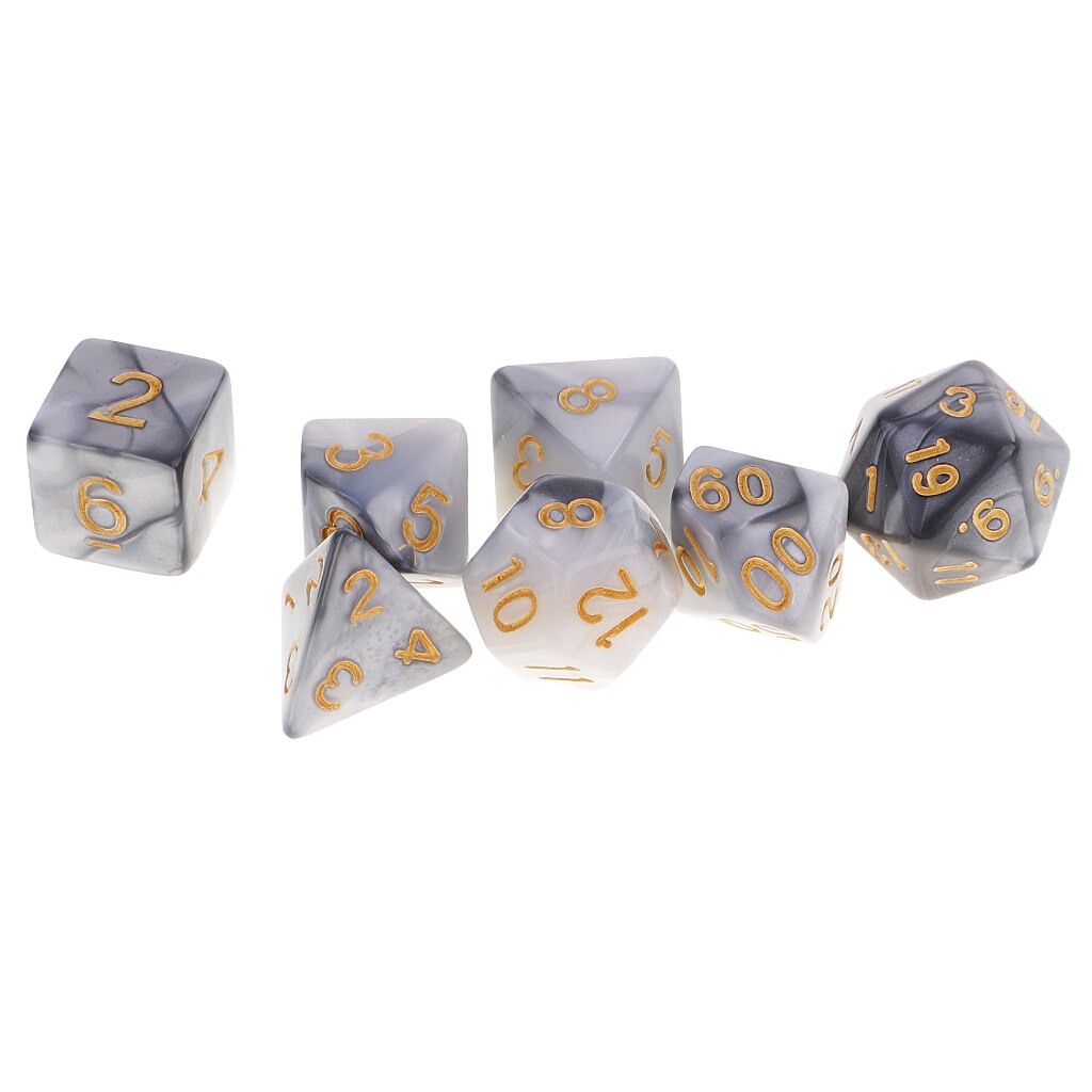 7 Pieces Polyhedral Dice Replacement Party Game Dices Supplies Board Game Dices Toys for DND RPG Board Game: Grey White
