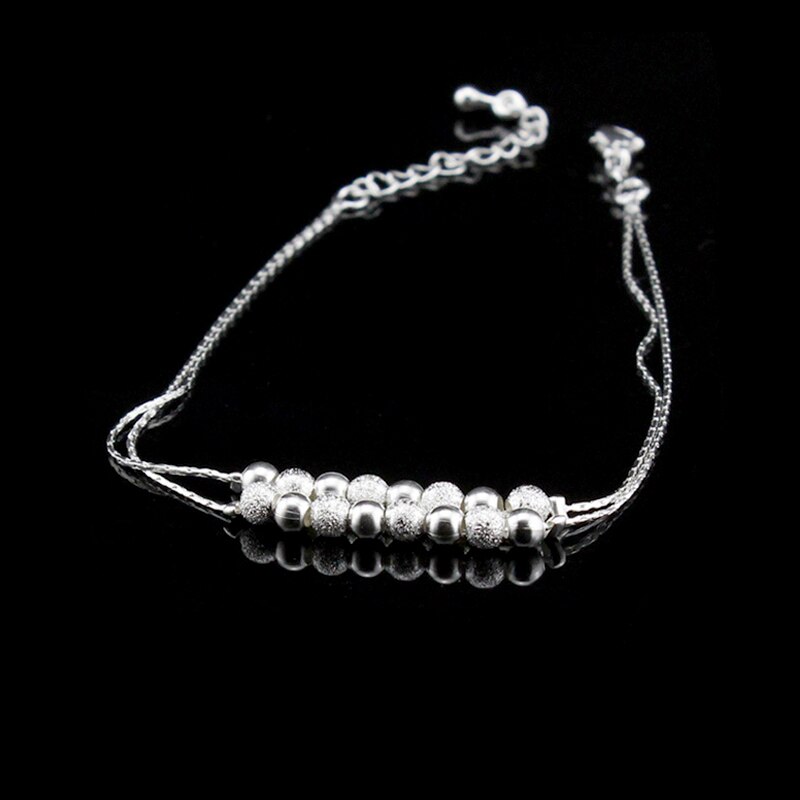 Double Layer Bal Kraal Vrouwen Enkelband 925 Sterling Zilver Frosted Kralen Hanger Voet Ketting Strand Enkelbanden Armband Sieraden