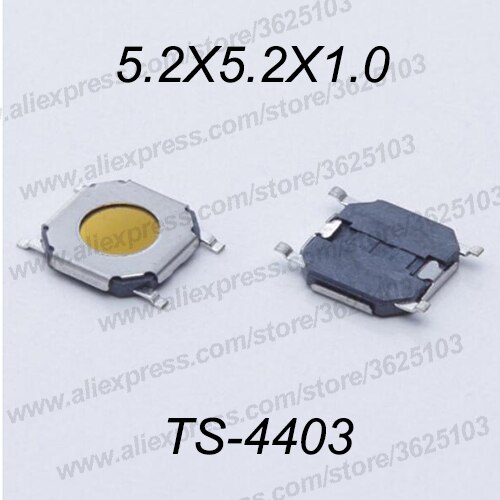 50 stks/partij SMD 4*4*1.5mm (5.2*5.2*1.5mm) tactile Tact Push Button Micro Schakelaar Momentary Push Knop Koper Hoofd/Rubber Hoofd etc.: 5.2x5.2x1.0