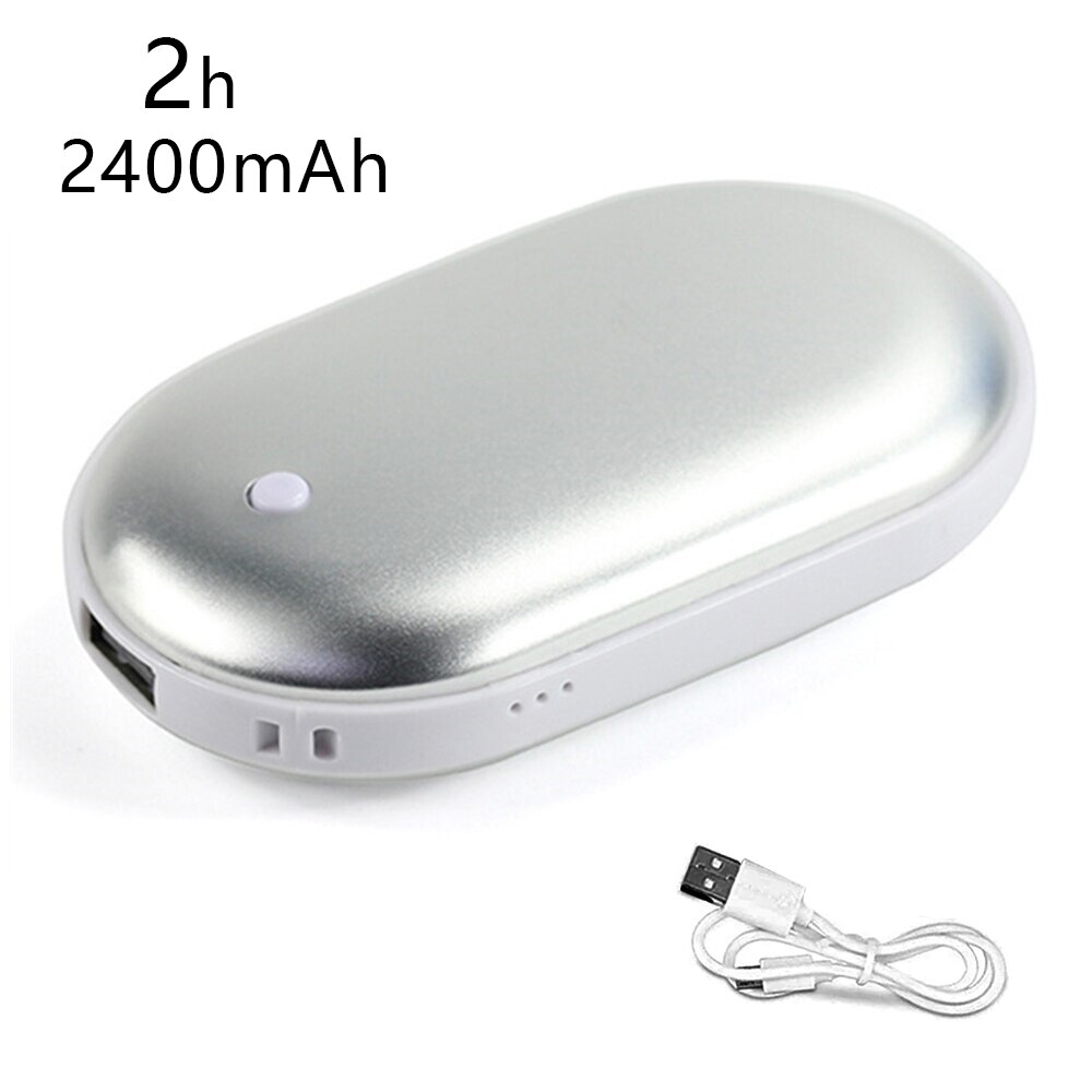 10000mAh 4 In 1 USB Rechargeable Electric Hand Warmer Double-Side 5s Heating Mini 5V Long-Life Pocket Power Bank Hand Warm: Sliver-2400mAh