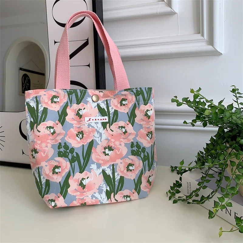 Dames Schoonheid Bloem Canvas Tas Buiten Winkelen Toilettas Telefoon Oagnzier Opbergzakken Koreaanse Doek Handtassen Lunchbox Bento Tas