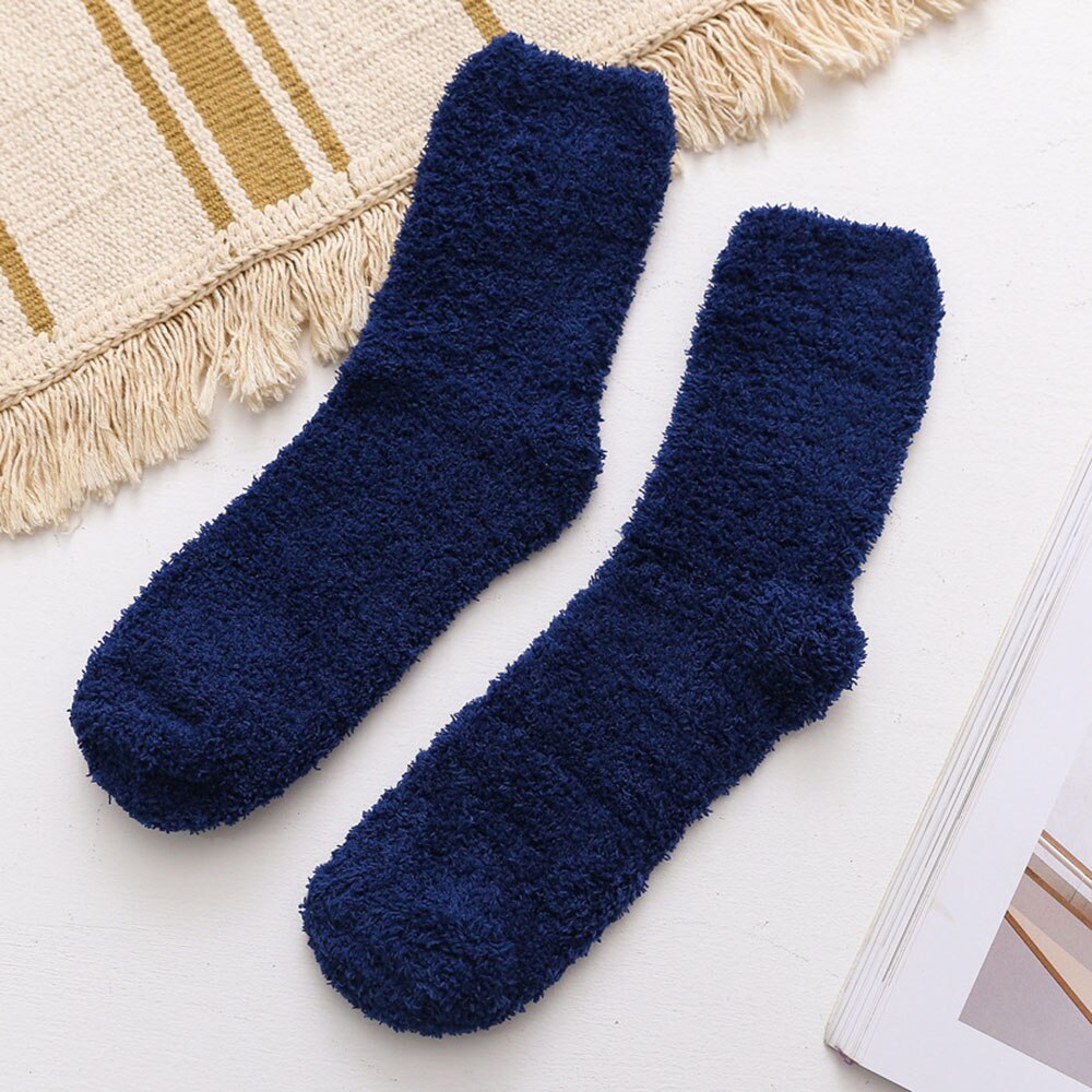 Mænd kvinder fortykning holde varmen sokker sovetøj termisk uld støvler fleecegulv jul mænd benvarmere tilbehør: Mørkeblå