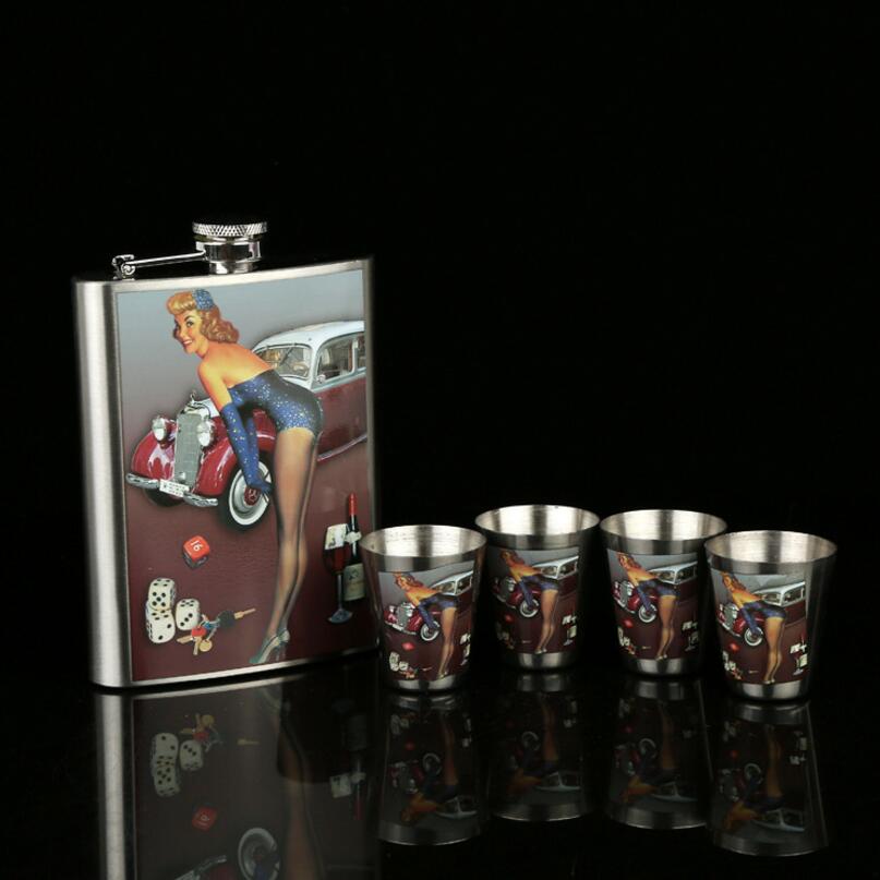 8 oz stainless steel hip flask character pattern beauty diagram wine suit stainless steel hip flask suit