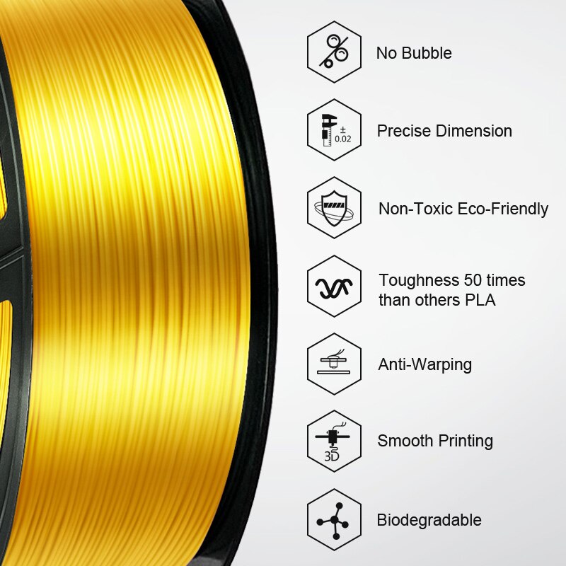 PLA Silk Filament 1KG For 3D Printers Filament 1.75MM Light Gold Silk Texture Refills Biodegradable Material Shiny Surface