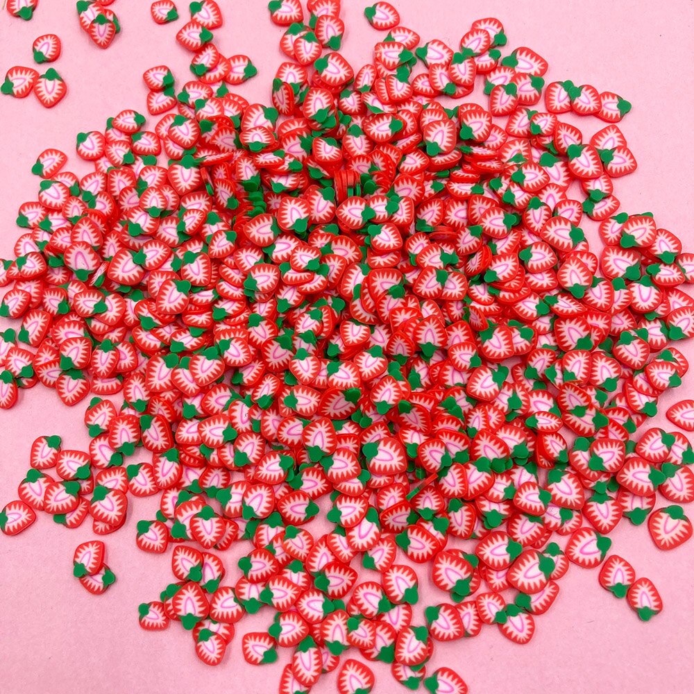 100g blandede polymer ler jordbær kirsebærskiver krystal perle ler drys til diy håndværk lille søde plast klei tilbehør: Jordbær