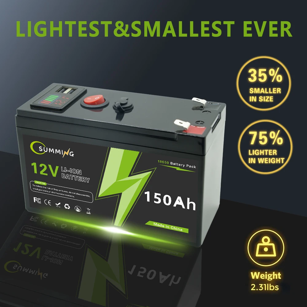 LiFePO4 12V 150Ah Akku, 4000+ Zyklen wiederaufladbare Lithiumbatterie, perfekt für Fahrt auf Spielzeug, Roller, Fischfinder, integriertes BMS