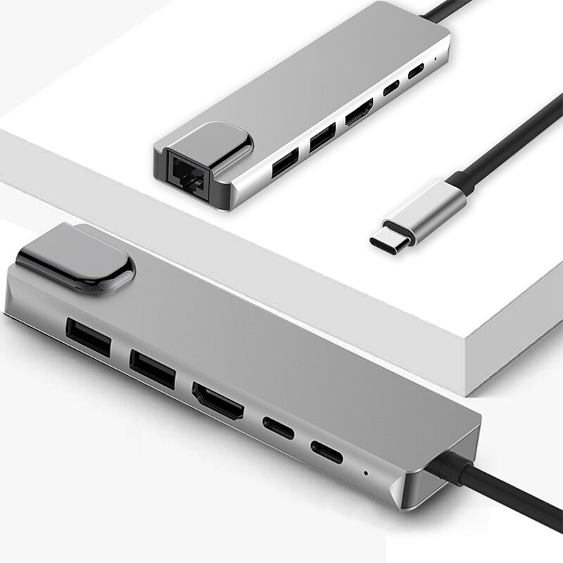 Usb-c vers Rj45 Lan 4K Hdmi Vga 2Usb 3.0 lecteur de fente 6 en 1 type-c adaptateur de Dock Hub pour pour Samsung pour Huawei