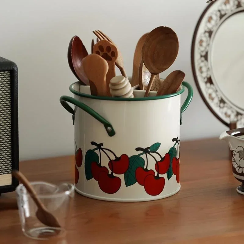 Seau de rangement de vaisselle rétro, égouttoir avec séparateur, boîte de rangement de couteaux et fourchettes de cuisine, décoration de la maison pour outils de cuisine