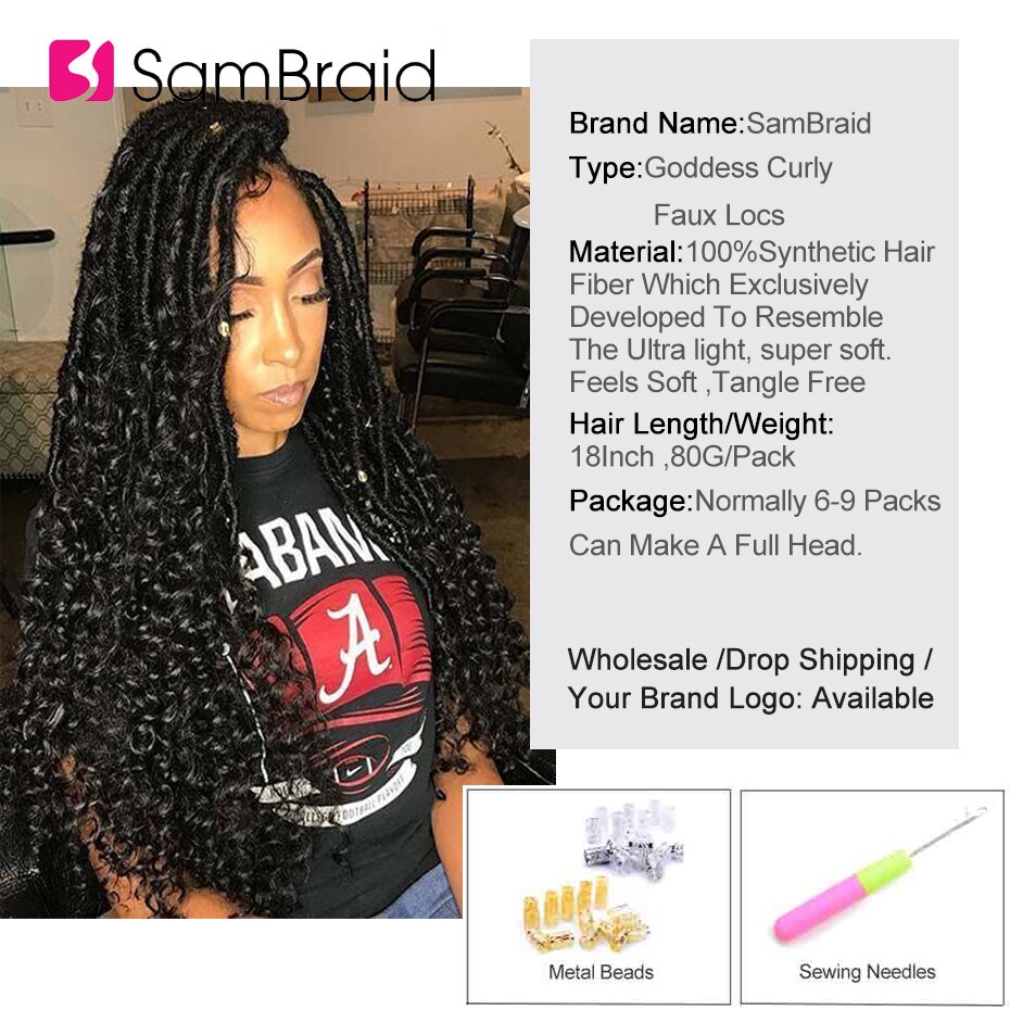 Sambraid 18 tommer faux curly locs hæklet hår syntetisk fletning hair extensions curly locs hæklede fletninger til kvinder sort