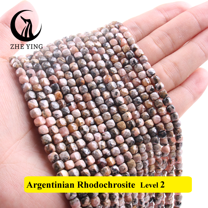 Cuentas cuadradas de piedra facetada Natural, amatista, amazonita, cuentas espaciadoras sueltas para pulsera DIY, collar, accesorios, hebra de 4x4mm de 15'': Rosa
