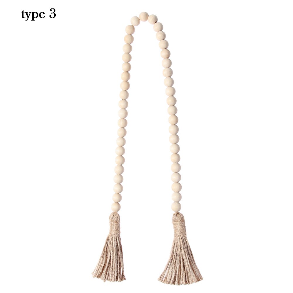 1/2 sztuk naturalne drewno girlanda z koralików juty rustykalne ścienne wiszące frędzle ciąg ręcznie Garland dom ozdoba dekoracje dla domu DIY: Type3-80CM