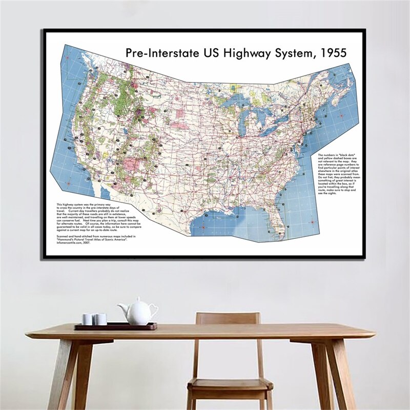 150x225cm Large Map of The United States Pre-Interstate American Highway System Map School Office Wall Decor Non-woven Poster