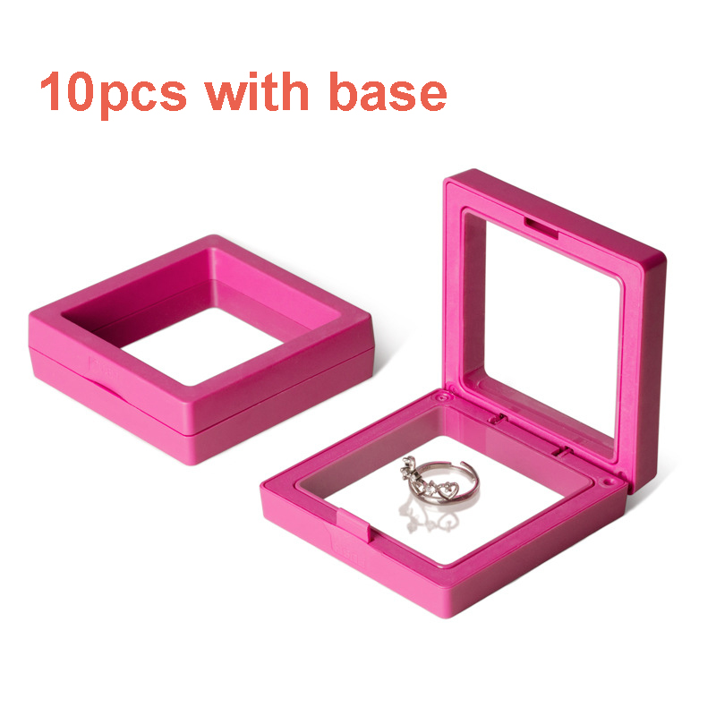 10pcs Display Box 3D Floating Frame Jewelry Display Stand Shadow Box Ring Pendant Holder Jewellery Stone Presentation Case: plum
