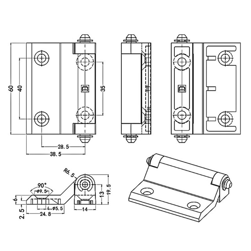 Heavy Duty Stainless Steel Door Hinge Brushed Interior Door Hinge 2.36" Industrial Door Hinge for Mechanical Equipment