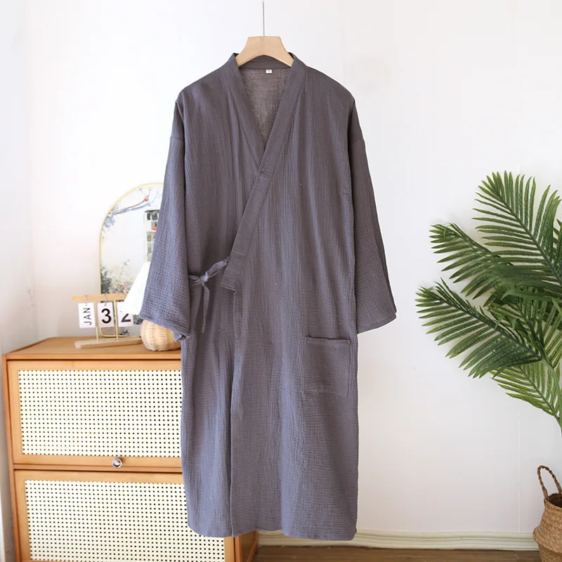 Japansk kimono-badekåpe sommerstil bomullsnattkjole for par hjemmeservice kvinnelig tynn stor størrelse herrekimonokåpe: L / Beige