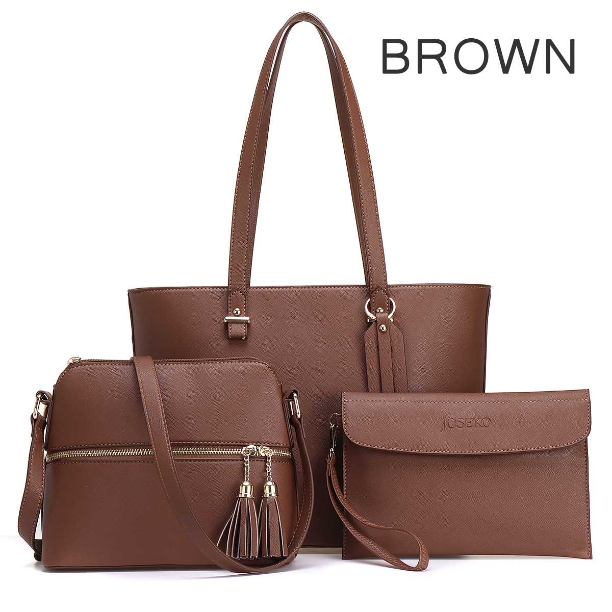 Handtassen Voor Vrouwen, pu Leather Tote Schoudertassen Crossbody Tassen Top Handvat Satchel Hobo 3Pcs Portemonnee Set, Envelop Tassen: Brown