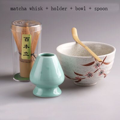 Japanese matcha tea set matcha bowl bamboo whisk holder tray matcha set: 4pcs as photo