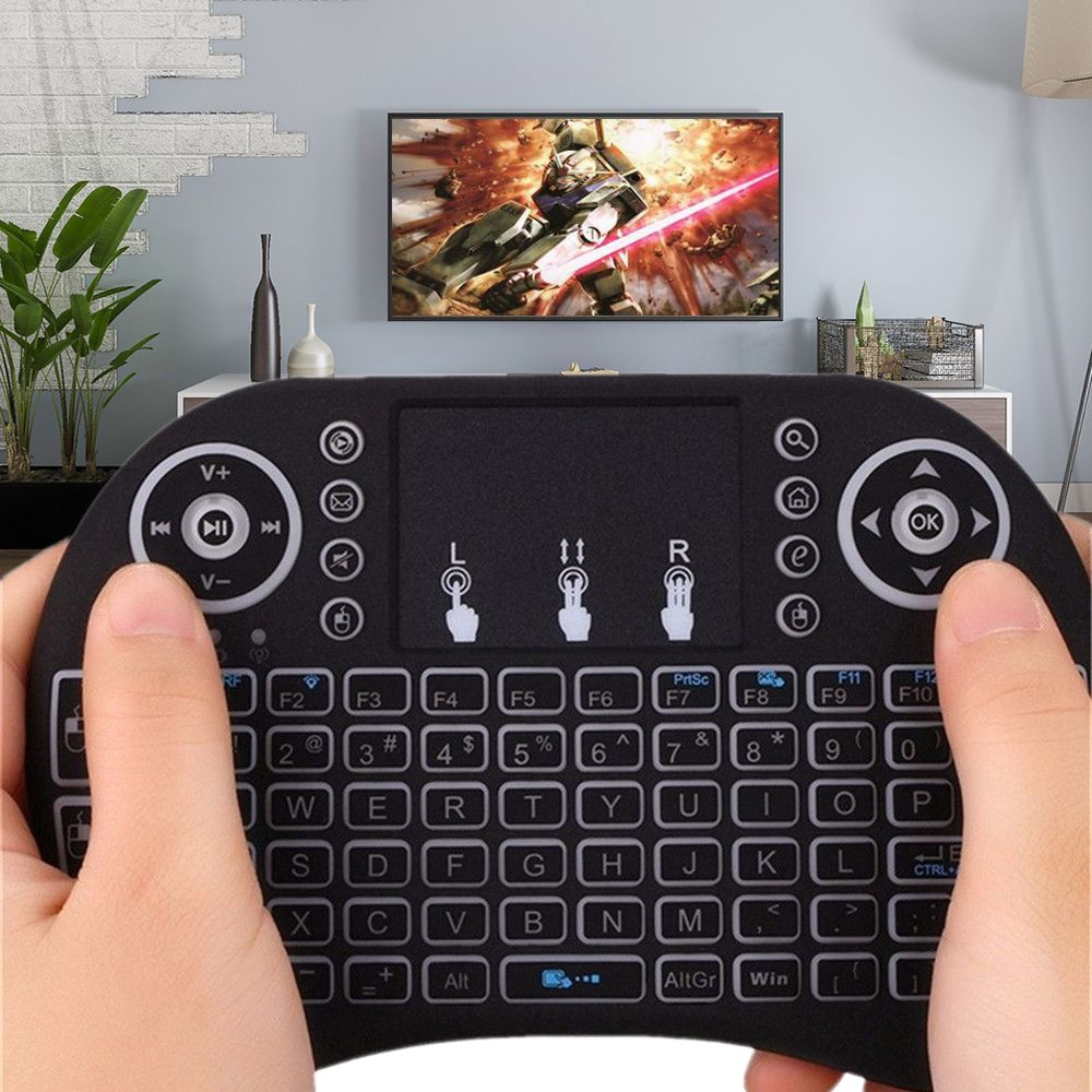 3-farbige hintergrund beleuchtete i8 Mini-Tastatur 2,4 GHz Luftmaus englische russische Tastatur mit Touchpad-Handheld für Android-TV-Kasten