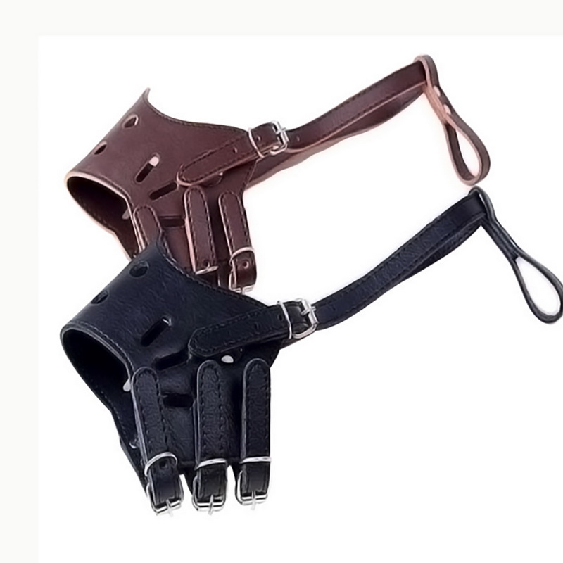 Hund Anti-Borke Biss hund Ausbildung ausrügestochen Maulkorb Maske Weiches Leder Einstellbare Haustier Hund Maulkörbe XS-XL COSP4g120: S / Braun