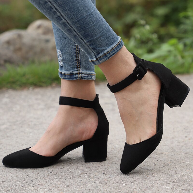 Women Sandals With 3cm Block Heels Summer Shoes Women Casual Ankle Strap Sandalias Mujer Plus Size Summer Sandals Female