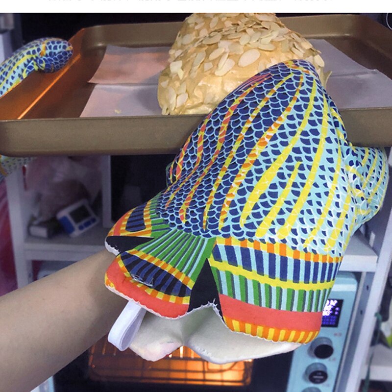 3d värmetålig vante kök matlagning mikrovågsugn vante isolerad halkfri handske krabba / fisk form förtjockning bomull ugnsvantar