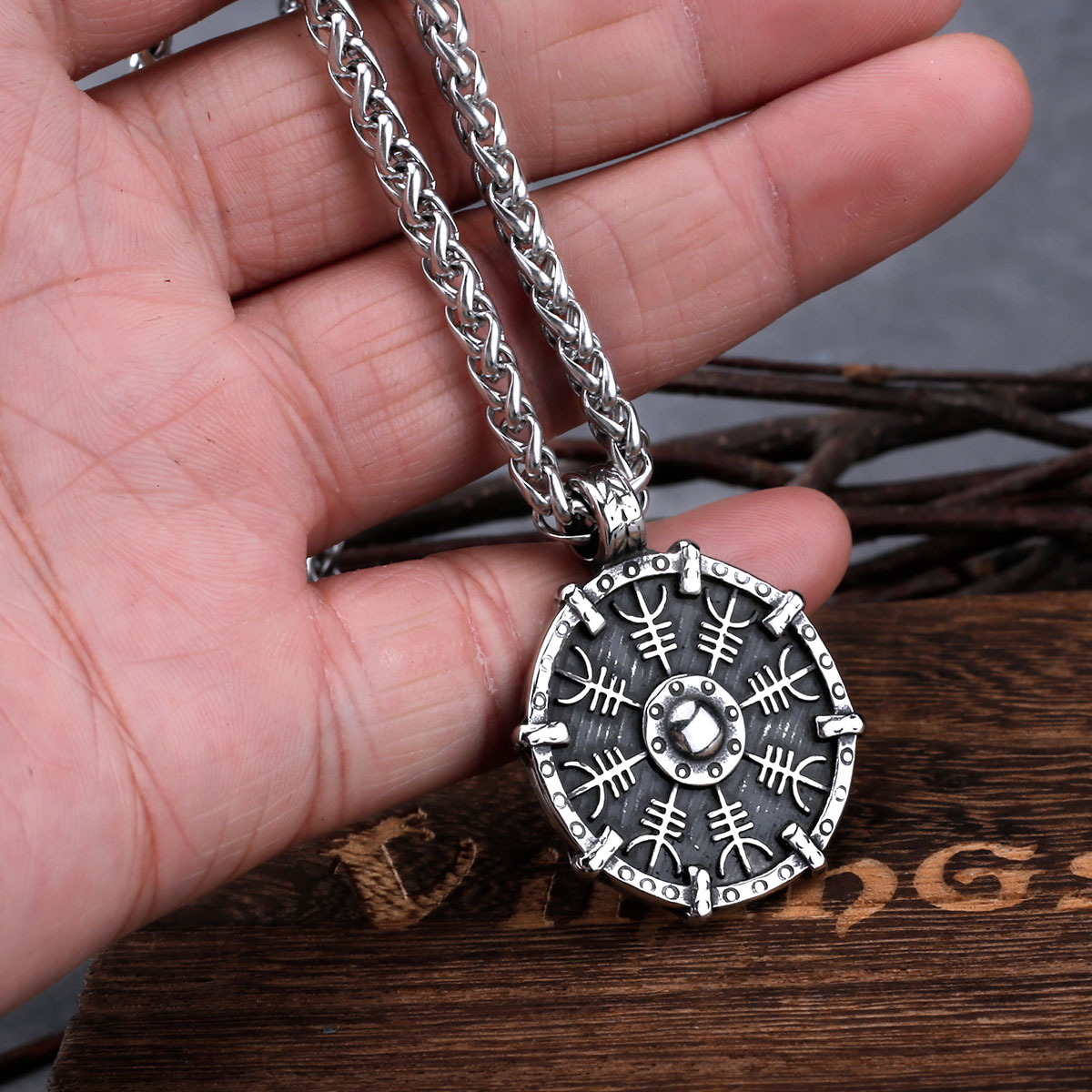 Rvs Viking Rune Kompas Ketting Voor Mannen Vintage Awe Van Helm Beschermende Amulet Hanger Ketting Charme Sieraden