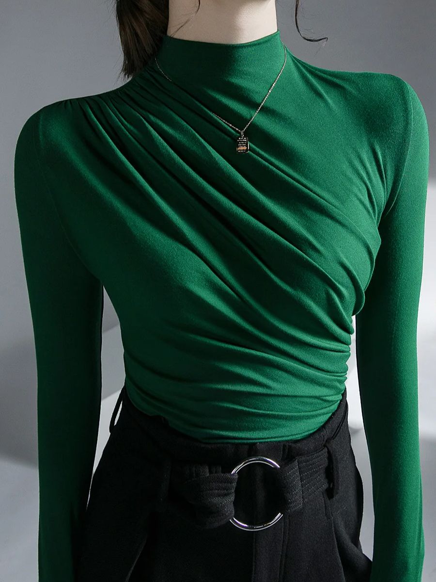 Ensfarvet basisk langærmet dame-t-shirt afslappet sort hvid top-t-shirt dame europæisk t-shirt