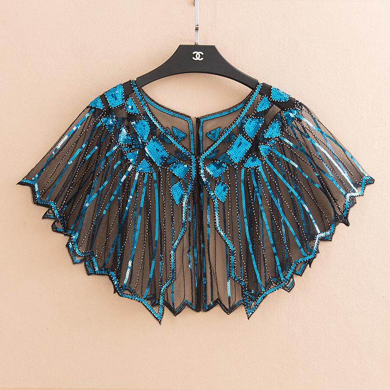 Châle de mariée , 16 couleurs, enveloppe en dentelle noire, boléro Cape courte pour femmes, paillettes scintillantes, veste d'été en dentelle noire: aqua blue