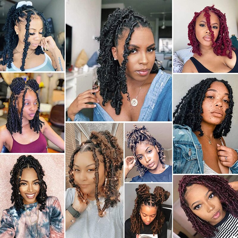 Synthetic Butterfly Locs Crochet Hair Braids For Black Women 18Inch Butterfly Bob Locs Crochet Braids Hair
