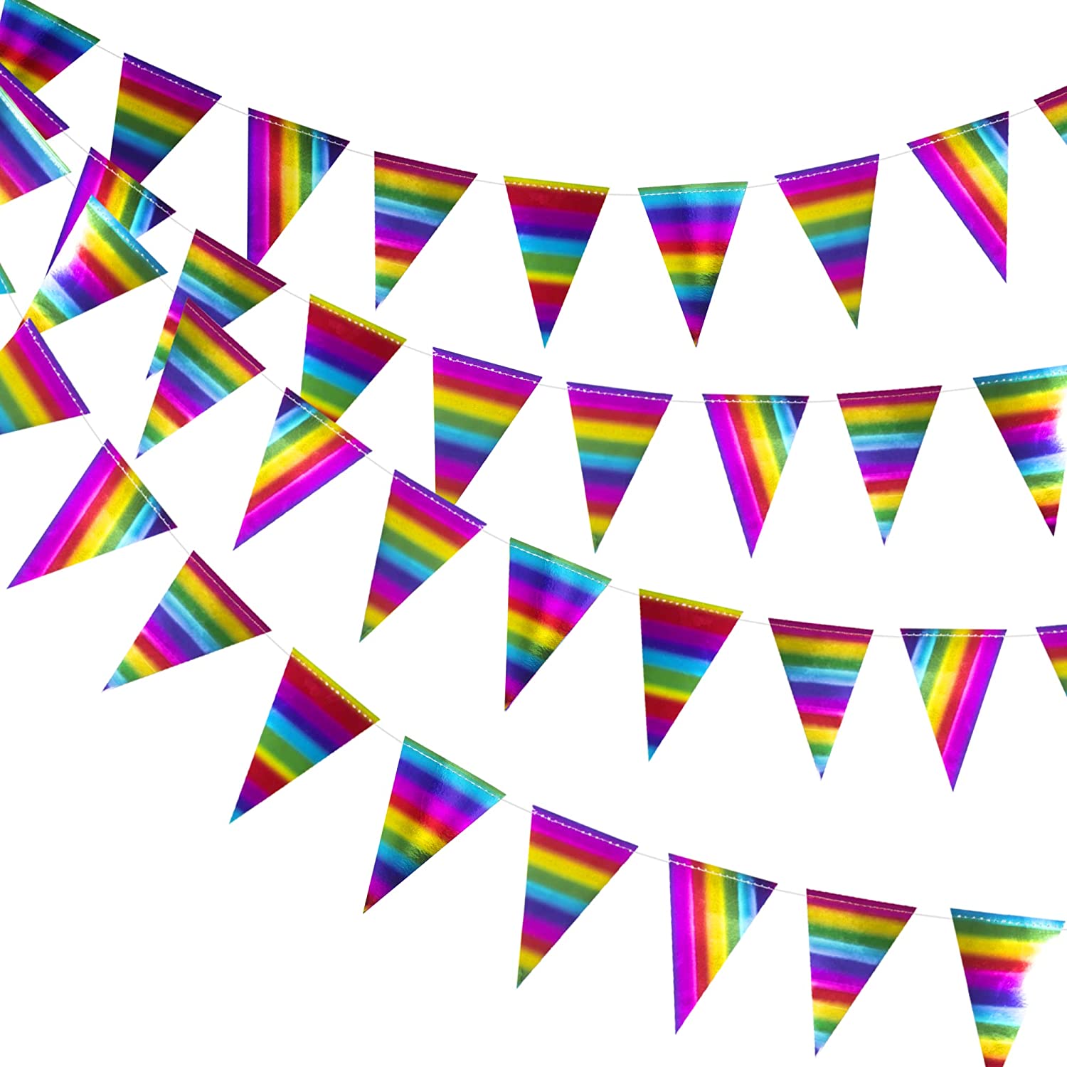 Rainbow Stripes Mexican Fiesta Party Triangle Flag Garland Hanging Decoration Streamer Wedding Banner Engagement Birthday Party: 10Ft Flag Banner