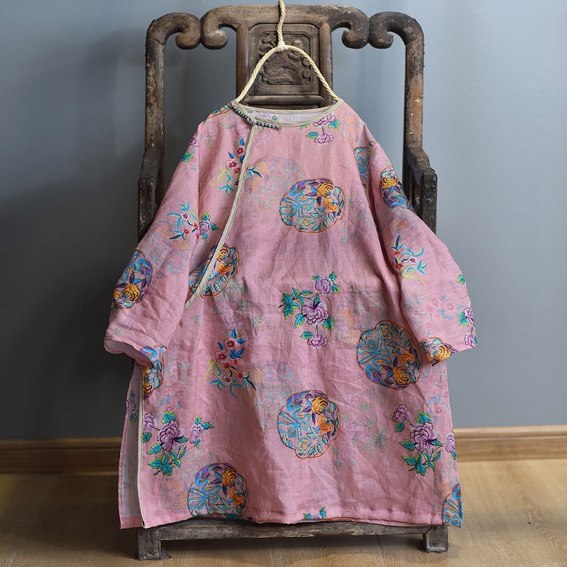 Johnature Herfst Vintage Print Bloemen Shirts Voor Vrouwen Ramee O-hals Lange Mouw Blouses Losse Vrouwelijke Lange Shirts Tops