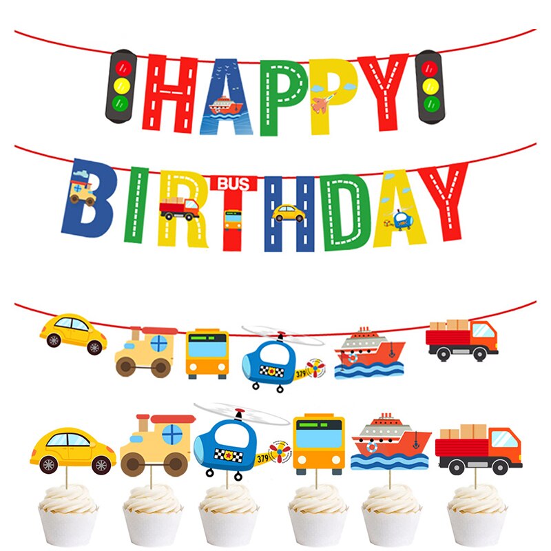 Verkehrs Flugzeug Auto Banner Glücklich Geburtstag Banner Geburtstag Dekorationen freundlicher Geburtstag Verkehrs Banner Kuchen Topepr einstellen